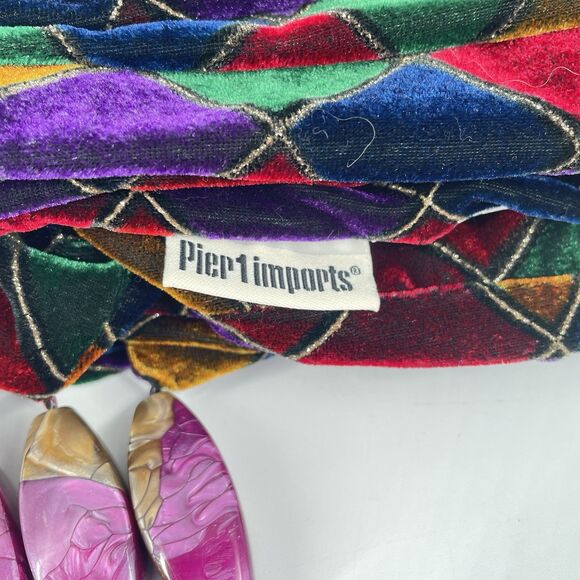 Pier 1 Imports Velvet Harlequin Jewel Tone Throw Blanket w/ Tassels 50”x60” - Picture 3 of 7